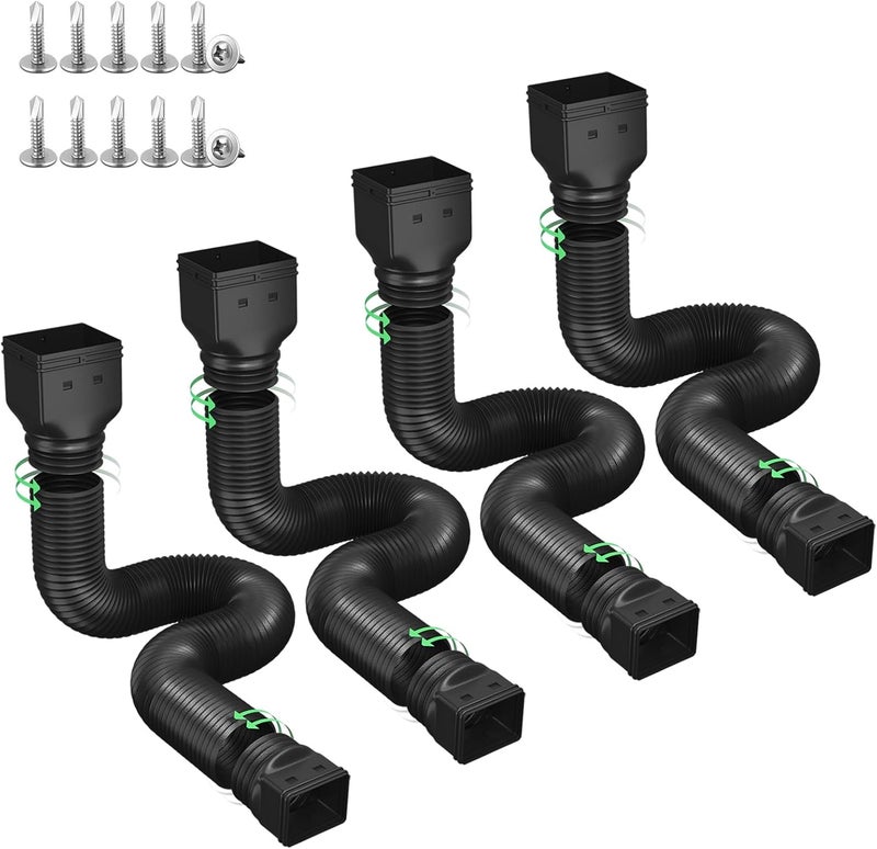 Ogutter Rain Gutter Downspout Extensions, Downspout Extender for Rainwater Drainage Flexible, Down Spout Drain Extension Pipe and Extendable from 21 to 66 Inches (4 Pack, Black) - Image 1